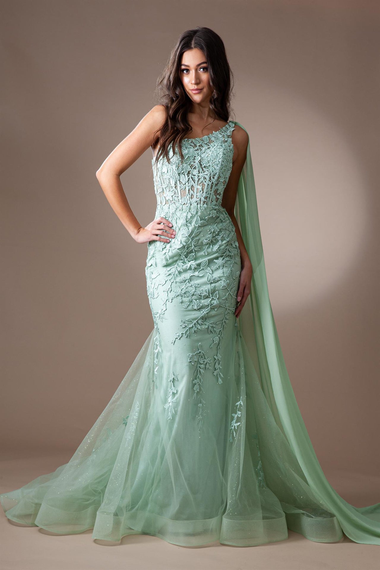 one shoulder lace overlay dress One Shoulder Wedding Dress with Lace Overlay - White/Ivory