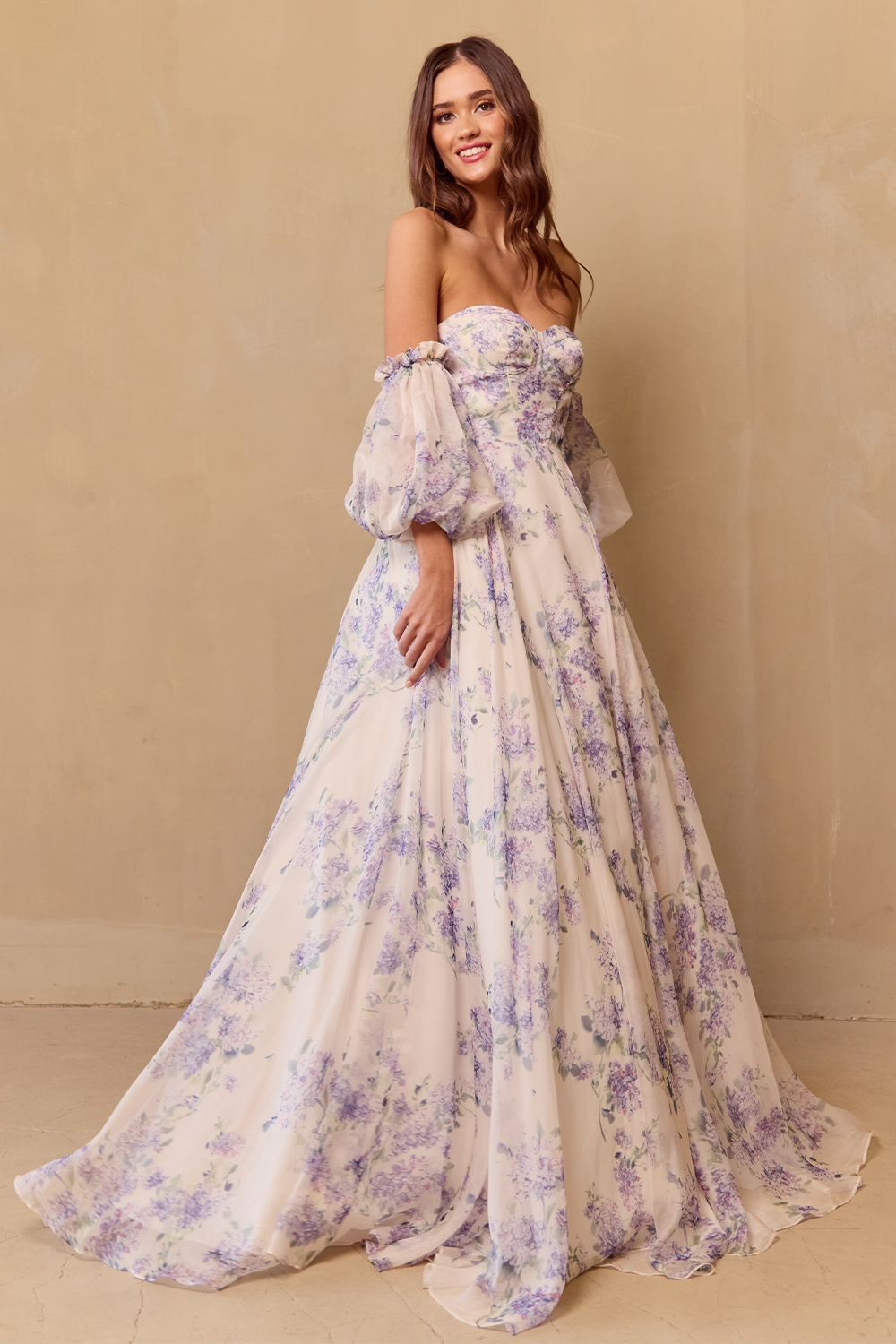 Romantic Strapless Corset Floral Jacquard Tiered A-Line Ball Gown