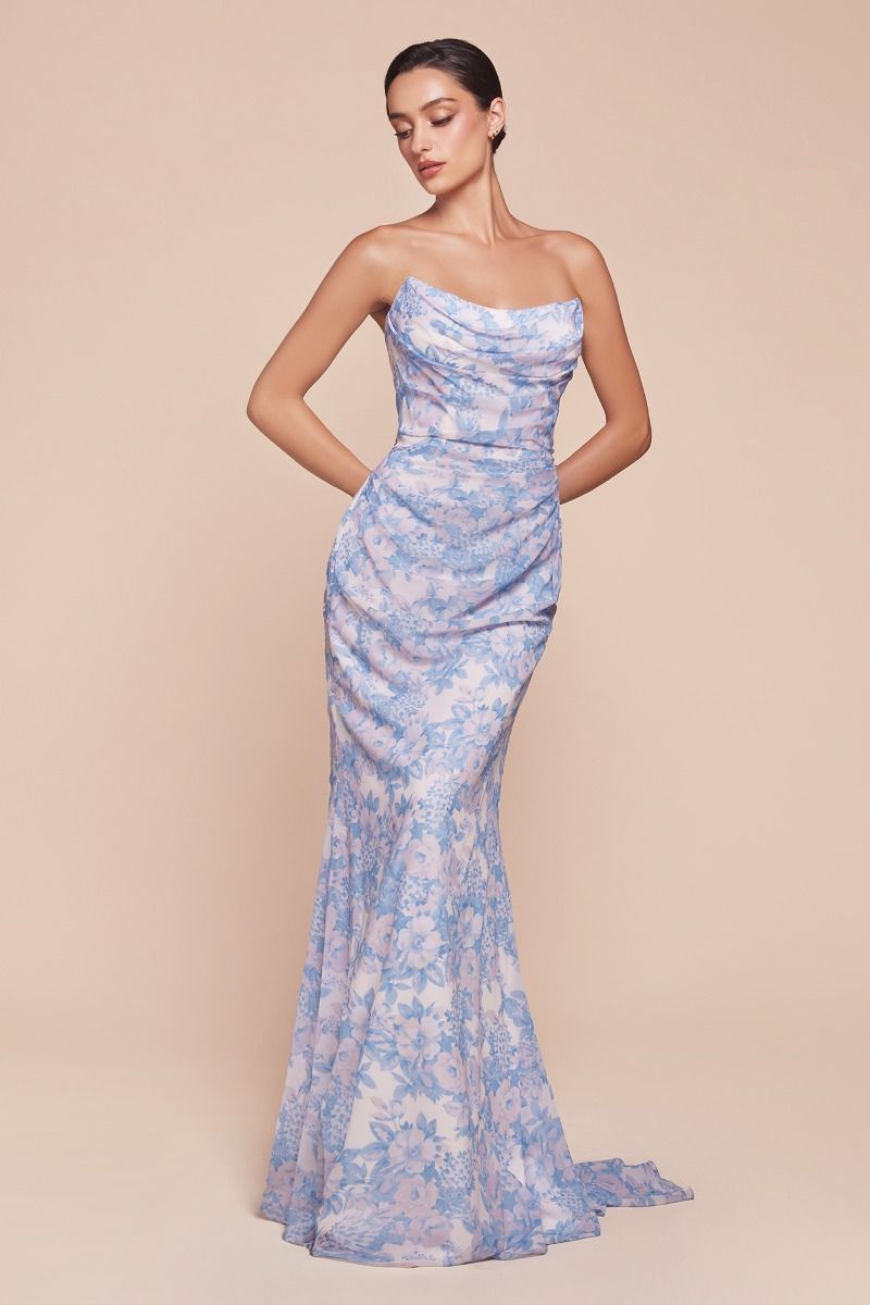 green emerald velvet dress Long Floral-print Maxi Dress with Lace-Up Back Yellow Floral / 12 main image 1