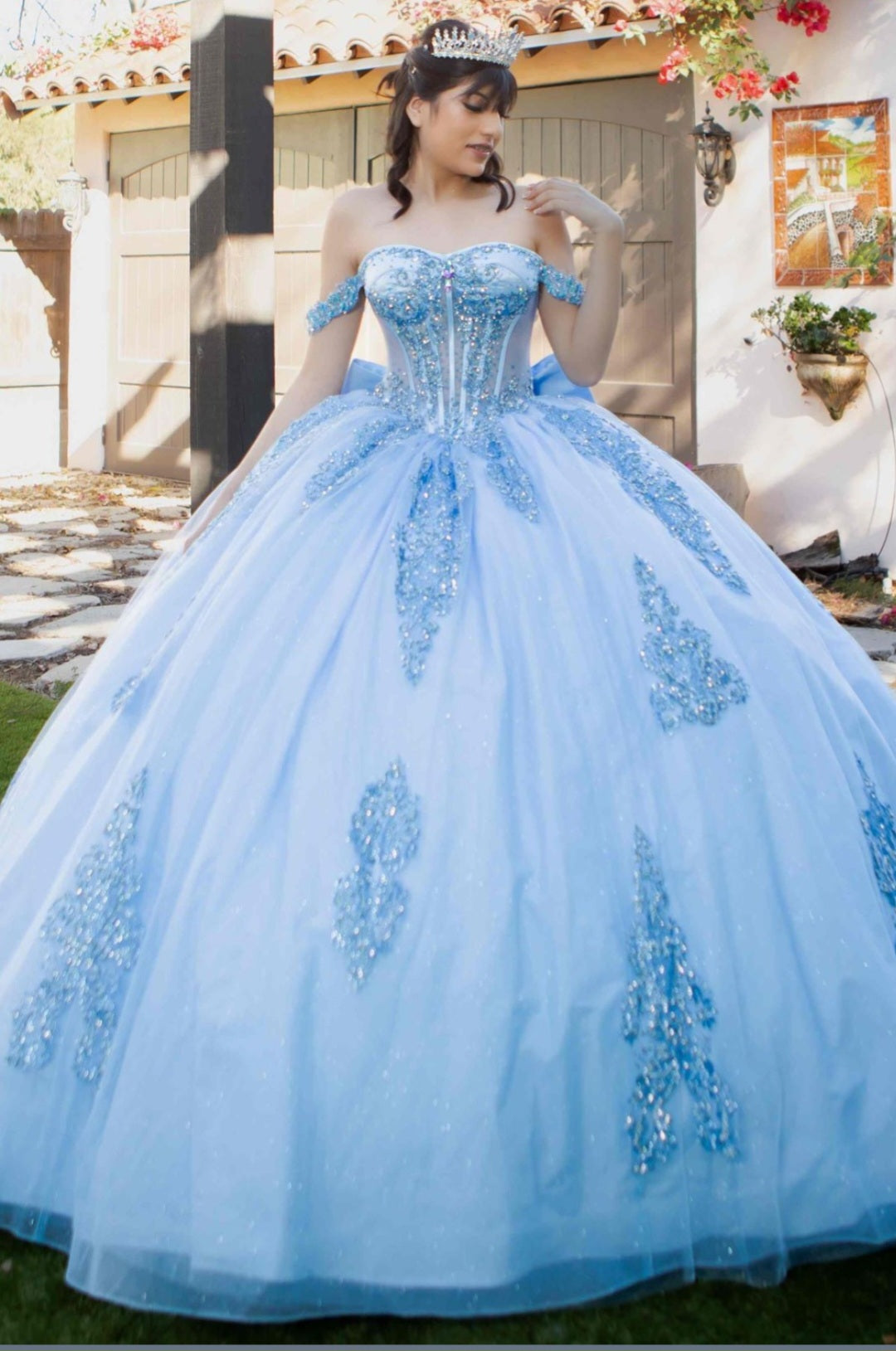 Off Shoulder Long Tail Quinceanera Ball Gown by Cinderella Couture