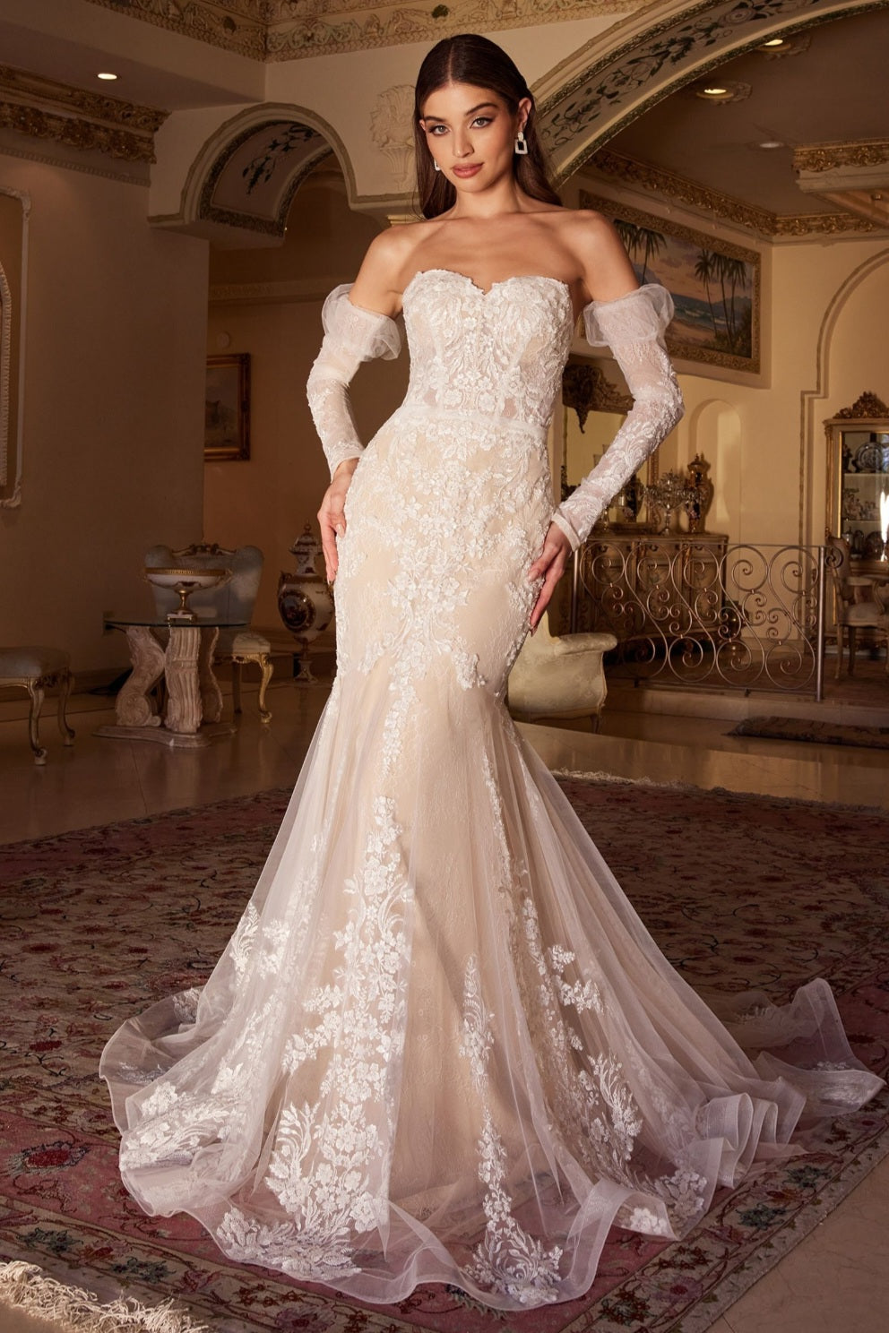 LACE MERMAID BRIDAL GOWN WITH REMOVABLE SLEEVES BY CINDERELLA