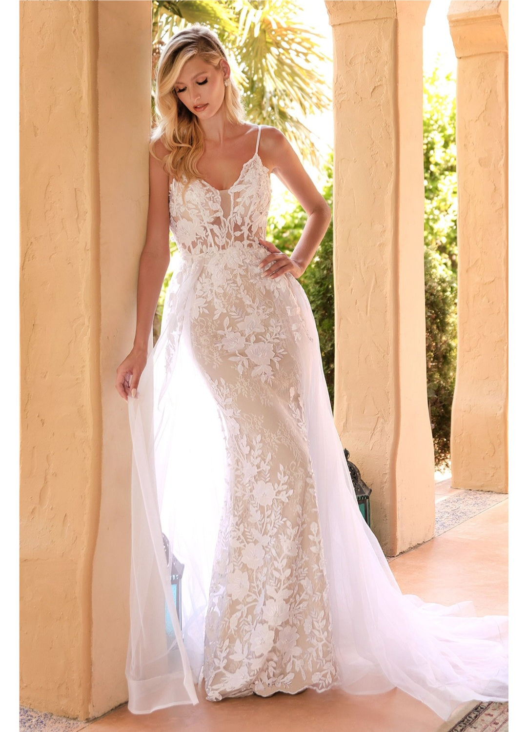 Formal Lace Off White Wedding Gown Sheer Overlay Lace Applique