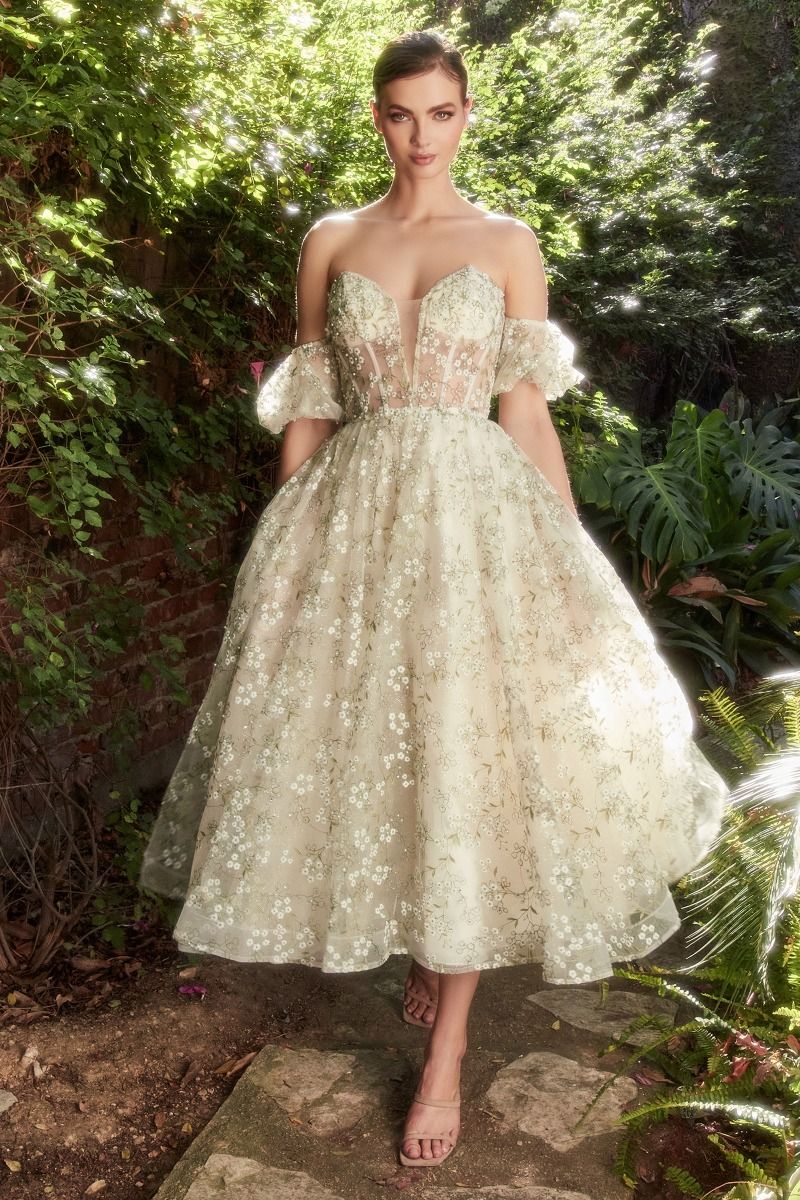 BABY'S BREATH EMBROIDERY TEA LENGTH GOWN Floral / 16 BABY'S BREATH EMBROIDERY TEA LENGTH GOWN Floral / 16