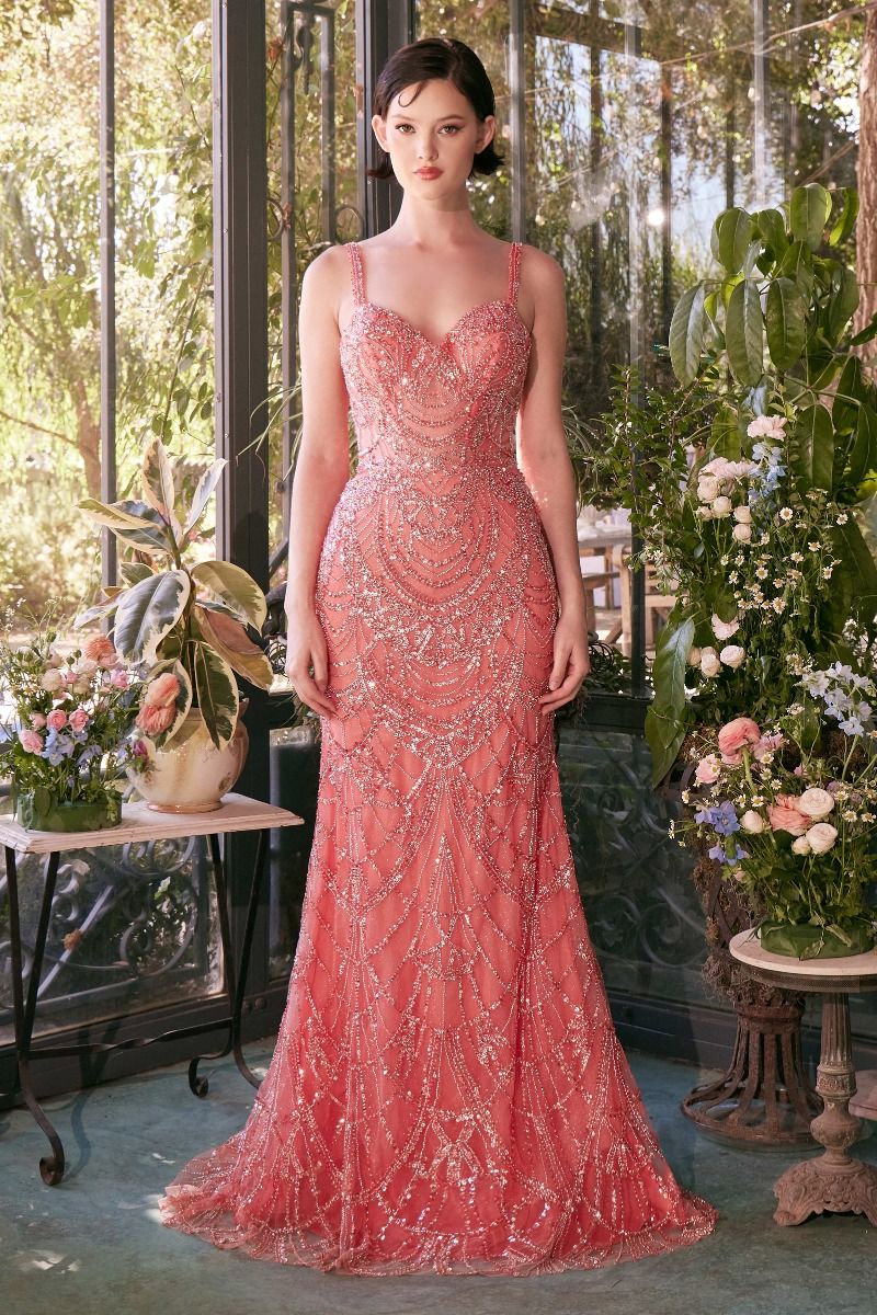 A1363 Fitted Beaded Evening Gown by Andrea & Leo | Lady Black Tie Coral / 4 A1363 Fitted Beaded Evening Gown by Andrea & Leo | Lady Black Tie Coral / 4