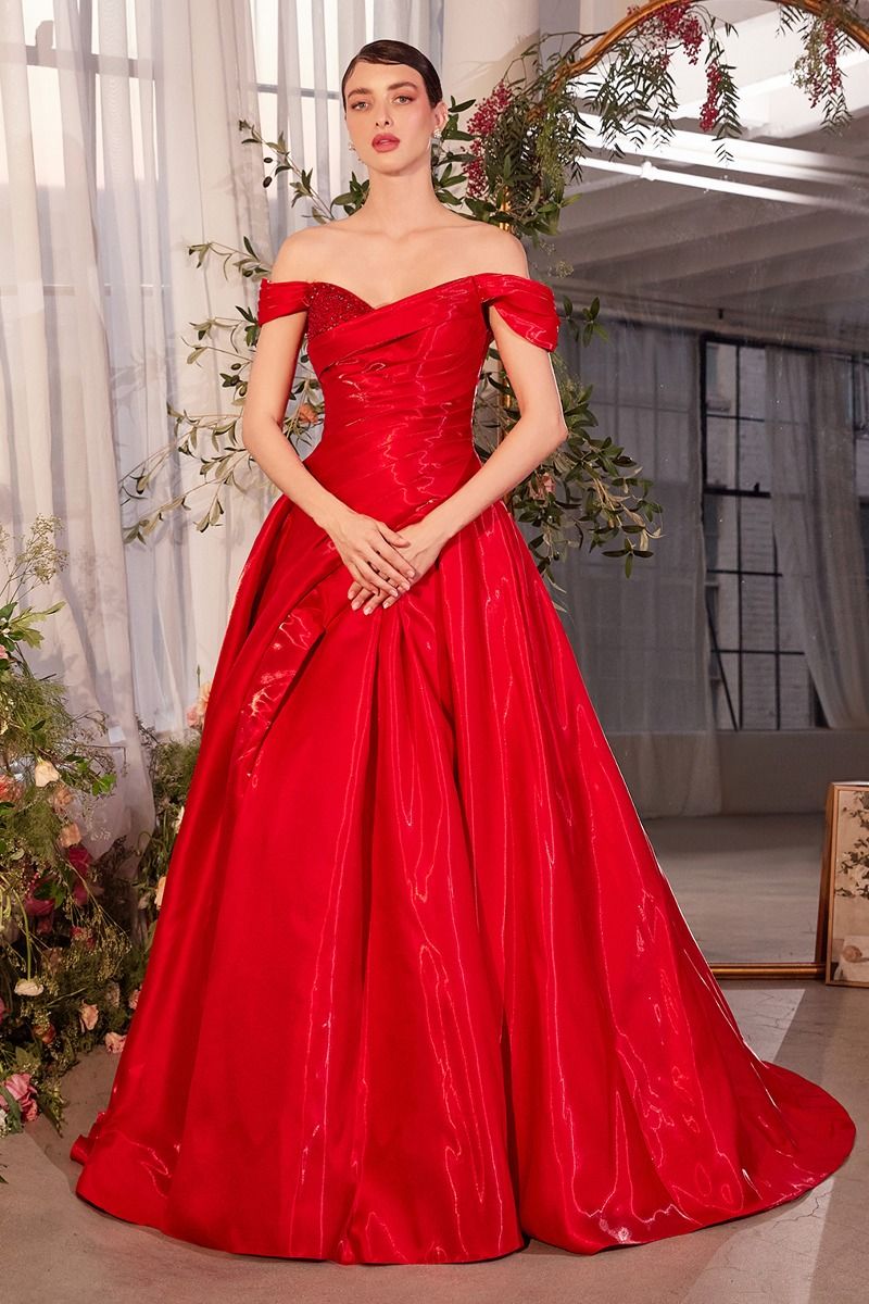 Off The Shoulder Organza Ball Gown by Andrea & Leo Couture A1424 Red / 4