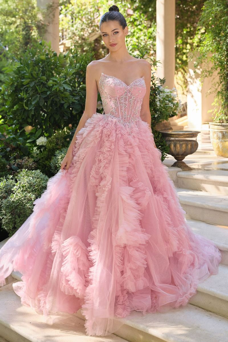 STRAPLESS GLITTER TULLE AND BEADED BALL GOWN BY ANDREA AND LEO COUTURE A1483 Bridal Hive STRAPLESS GLITTER TULLE AND BEADED BALL GOWN BY ANDREA AND LEO COUTURE A1483 Bridal Hive