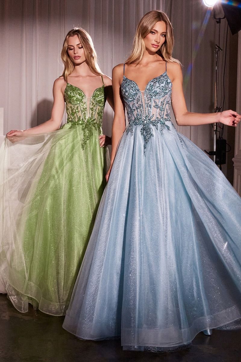 A-Line Layered Tulle Gown & Lace Embellished Bodice CC0881 Greenery / 4
