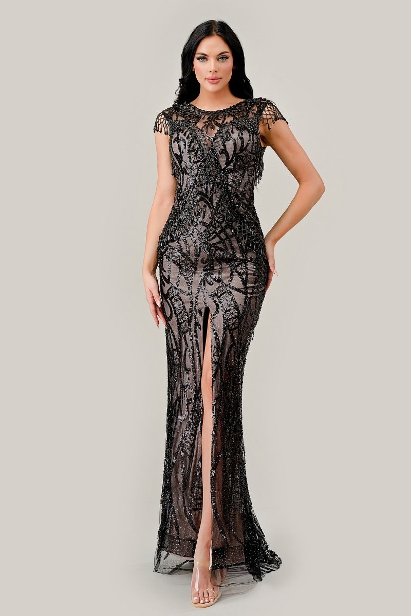 BLACK NUDE SHEATH SEQUIN GOWN BY LADIVINE CC4007 – Bridal Hive