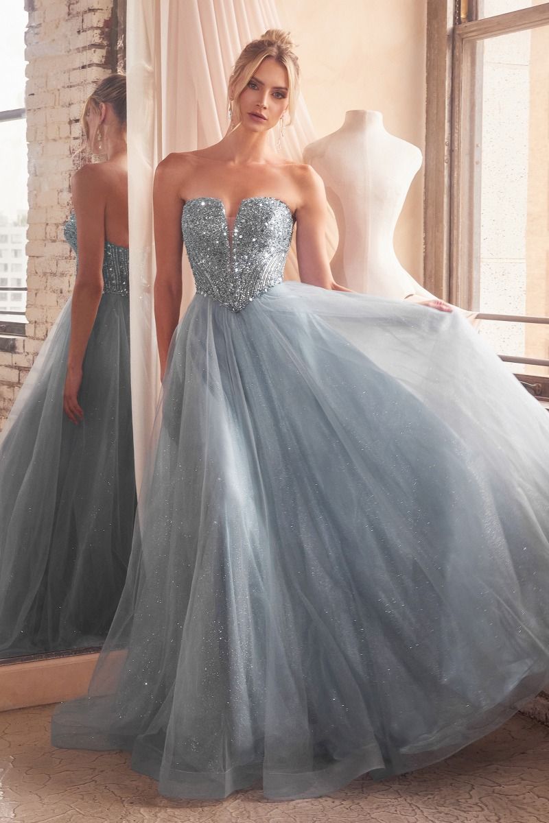 Ladivine CD0217 Long A-Line Strapless Sequin Bodice Glitter Tulle Skirt Dress Bridal Hive Ladivine CD0217 Long A-Line Strapless Sequin Bodice Glitter Tulle Skirt Dress Bridal Hive