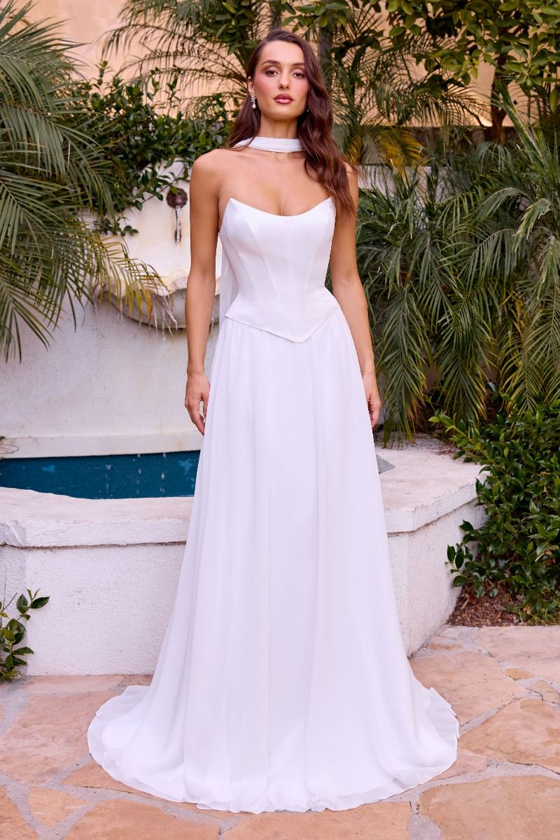 STRAPLESS A-LINE CORSET LACE-UP WEDDING DRESS BY LADIVINE CD386W Bridal Hive STRAPLESS A-LINE CORSET LACE-UP WEDDING DRESS BY LADIVINE CD386W Bridal Hive