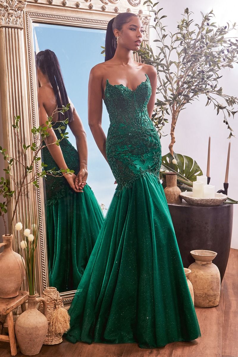 APPLIQUE STRAPLESS TULLE MERMAID DRESS BY LADIVINE CDS482 Bridal Hive APPLIQUE STRAPLESS TULLE MERMAID DRESS BY LADIVINE CDS482 Bridal Hive