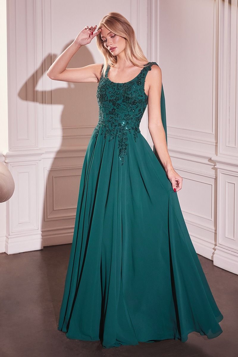 Chiffon Layered Long Sleeve Gown with Cascade Jacket Tangerine