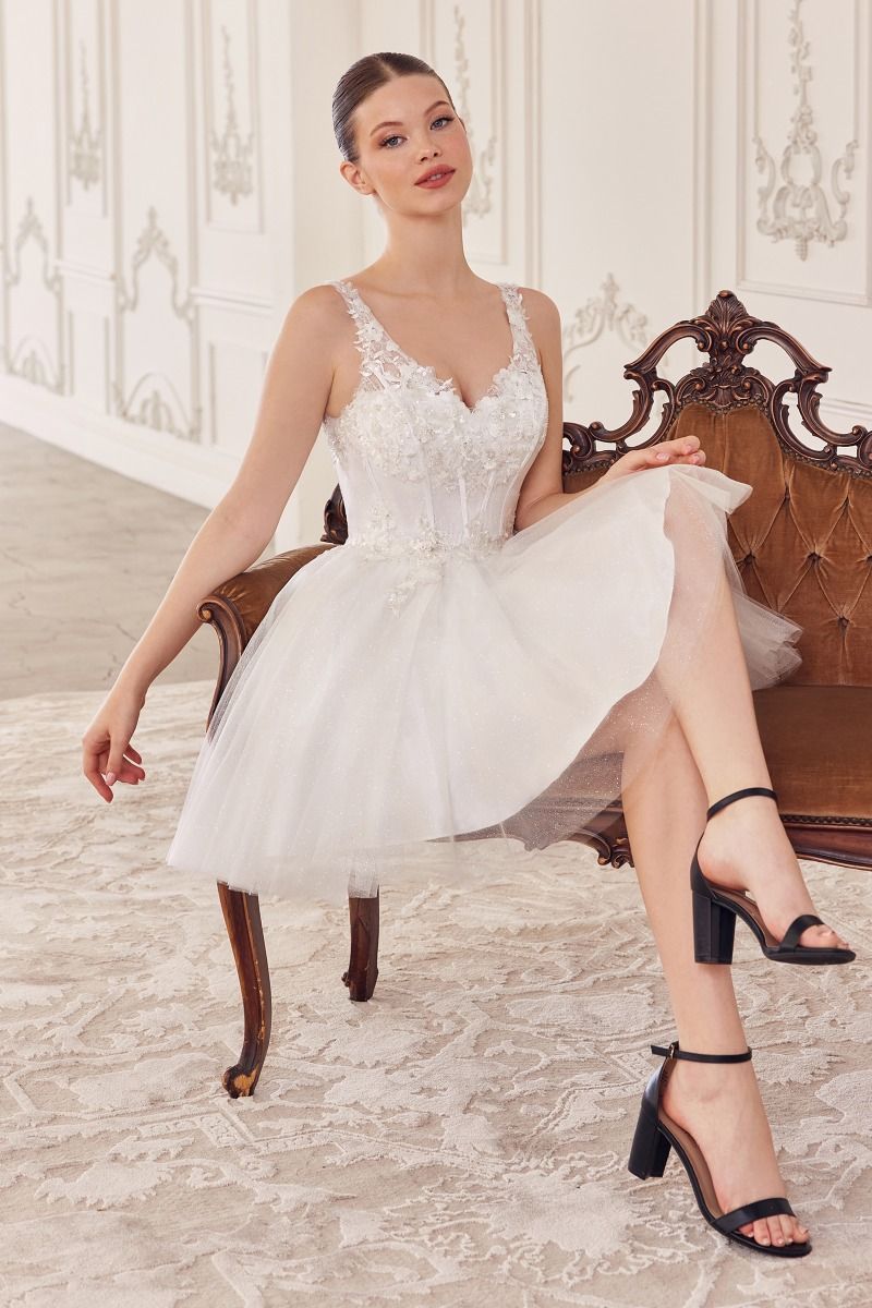 SEQUIN BEADED A-LINE SHORT DRESS BY LADIVINE CY019 OFF White / S SEQUIN BEADED A-LINE SHORT DRESS BY LADIVINE CY019 OFF White / S