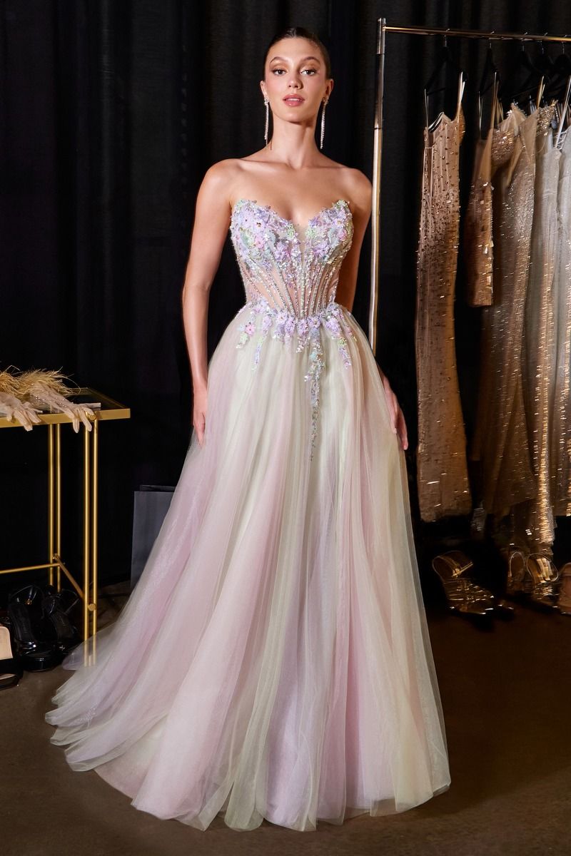 strapless tulle dress with caviar beading Colette by Daphne CL8640 Tulle Caviar Beading Lining Dress