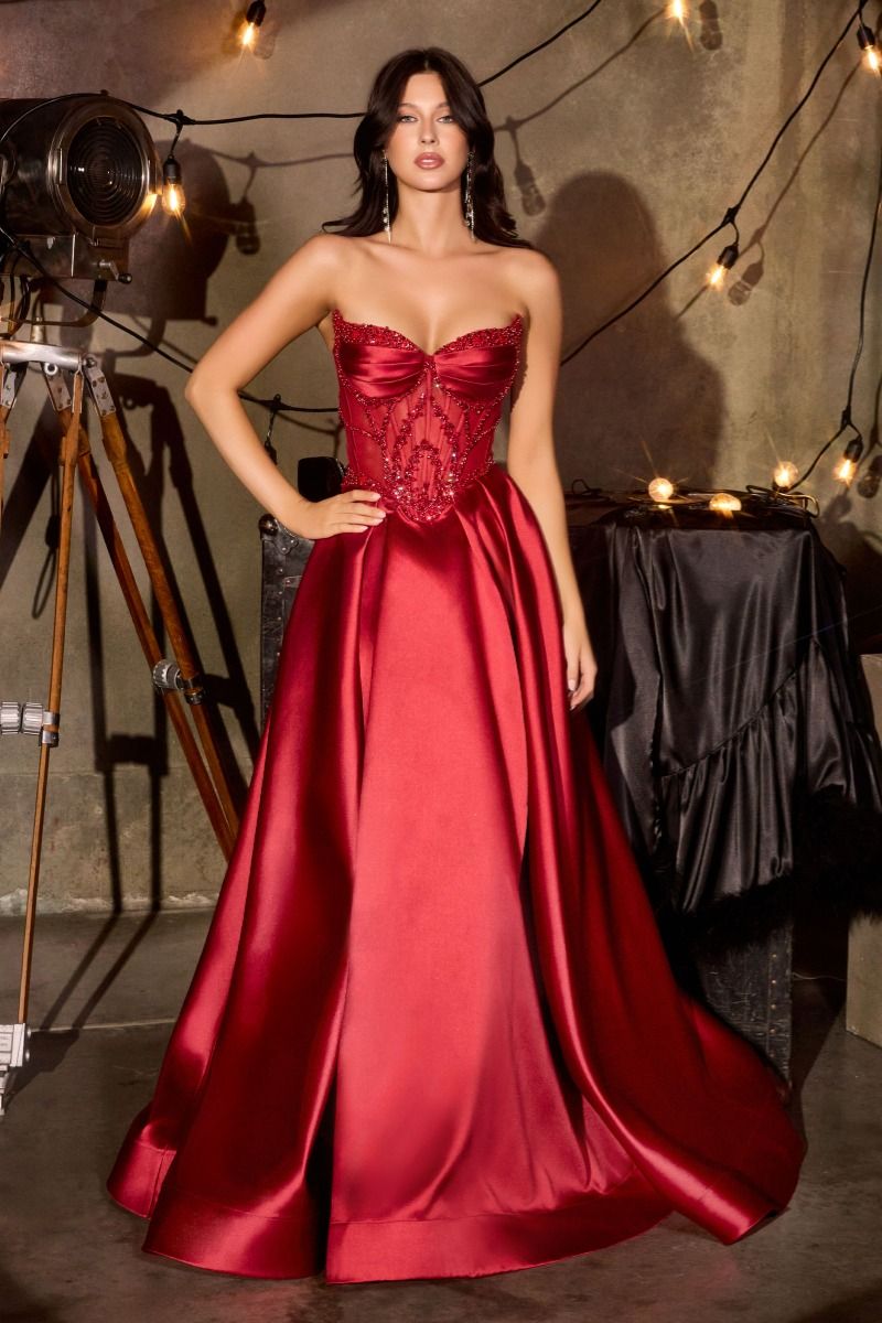 STRAPLESS BEADEDWORK A-LINE DRESS BY LADIVINE CD389  Bridal Hive