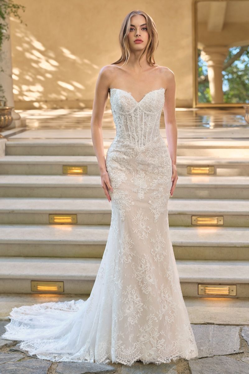 STRAPLESS MERMAID BEADED LACE BRIDAL GOWN WITH REMOVABLE BOLERO BY ANDREA & LEO COUTURE WL071 Bridal Hive STRAPLESS MERMAID BEADED LACE BRIDAL GOWN WITH REMOVABLE BOLERO BY ANDREA & LEO COUTURE WL071 Bridal Hive