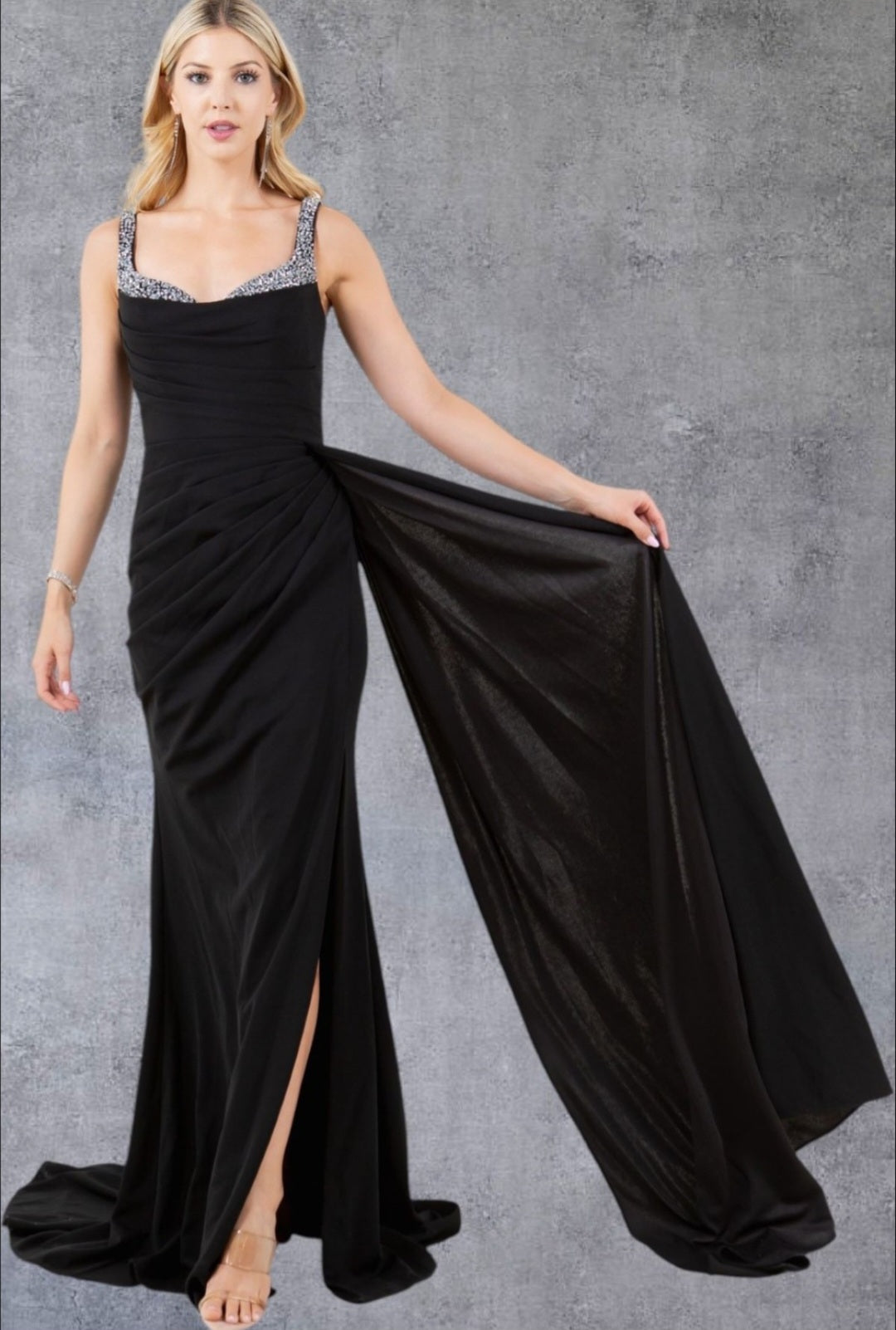 SLEEPLESS FITTED VELVET & RHINESTONE DRESS BY CINDERELLA COUTURE 8283J –  Bridal Hive