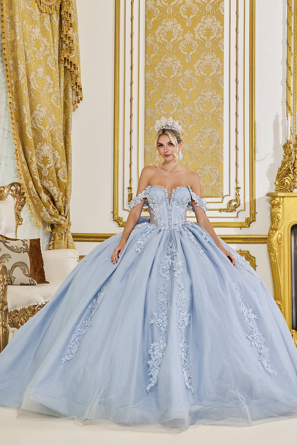 Dancing Queen 5088 Long Quinceanera Dress Dusty Blue / Large