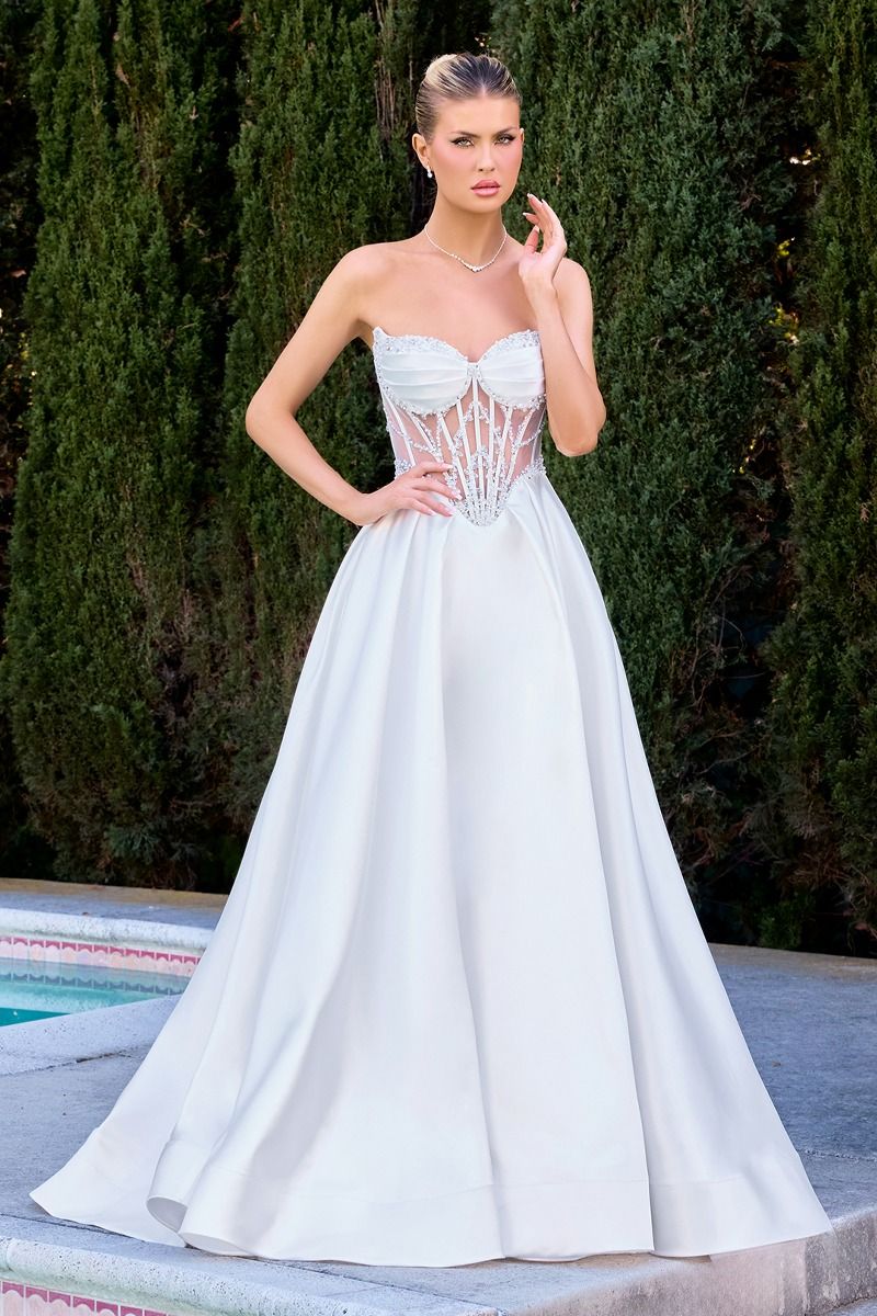STRAPLESS BEADEDWORK A-LINE DRESS BY LADIVINE CD389W  Bridal Hive
