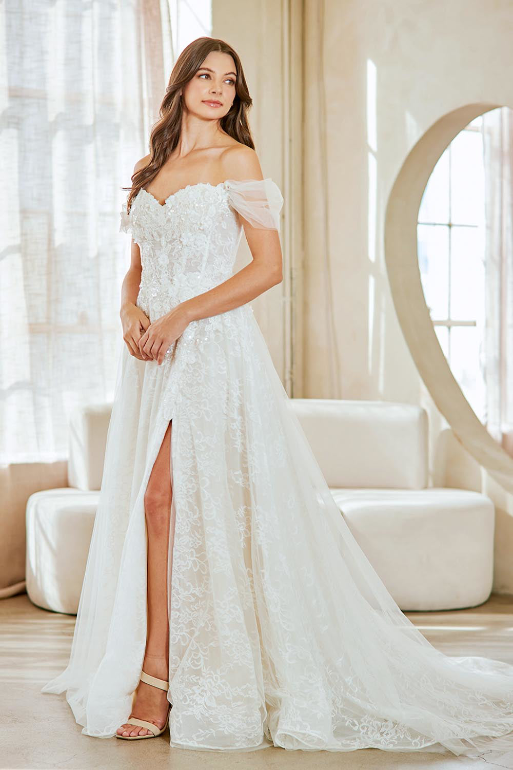 Off Shoulder Sleeve Sweet A-line Wedding Gown by Amelia Couture 2139 Bridal Hive Off Shoulder Sleeve Sweet A-line Wedding Gown by Amelia Couture 2139 Bridal Hive