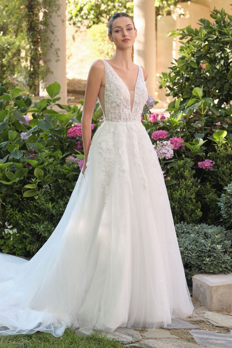 modern romantic wedding dress THIN STRAP TULLE & LACE WEDDING GOWN BY ANDREA & LEO COUTURE STYLE WL064 –  Bridal Hive