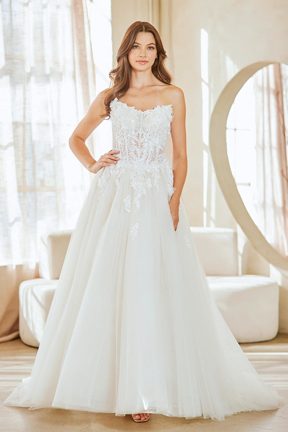 Strapless Bateau Neckline A Line Wedding Dress by AMELIA COUTURE 2141 –  Bridal Hive