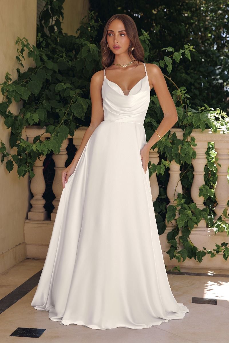 THIN STRAPS SATIN A-LINE BRIDAL DRESS BY AMORIS T714W – Bridal Hive
