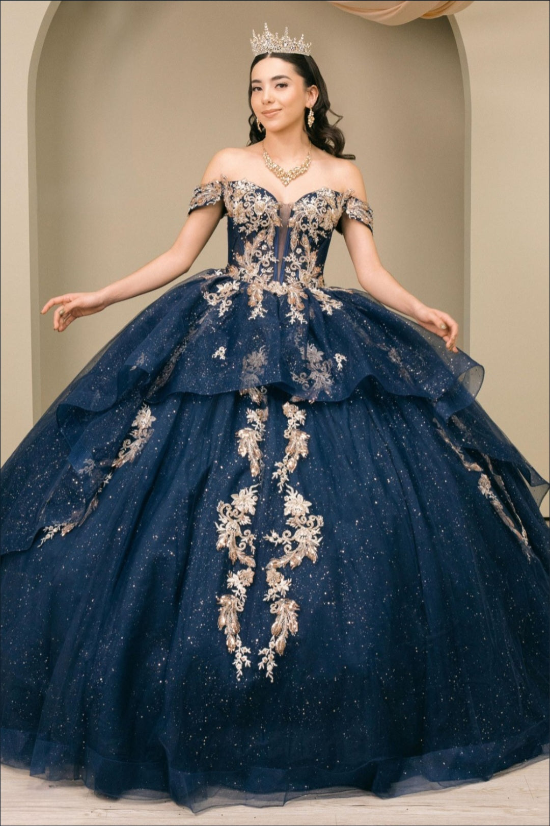 OFF THE SHOULDER LACE EMBROIDERED BALL GOWN BY CINDERELLA COUTURE 8390JQ – Bridal Hive