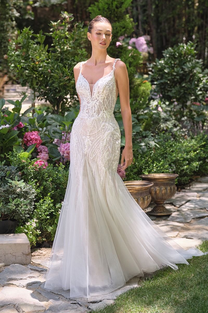 THIN STRAPS MERMAID EMBROIDERED TULLE WEDDING GOWN BY ANDREA & LEO COUTURE MH WL066 Bridal Hive THIN STRAPS MERMAID EMBROIDERED TULLE WEDDING GOWN BY ANDREA & LEO COUTURE MH WL066 Bridal Hive