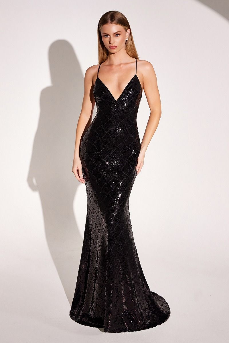 LIQUID SEQUIN BLACK DRESS BY LADIVINE T1001P LIQUID SEQUIN BLACK DRESS BY LADIVINE T1001P