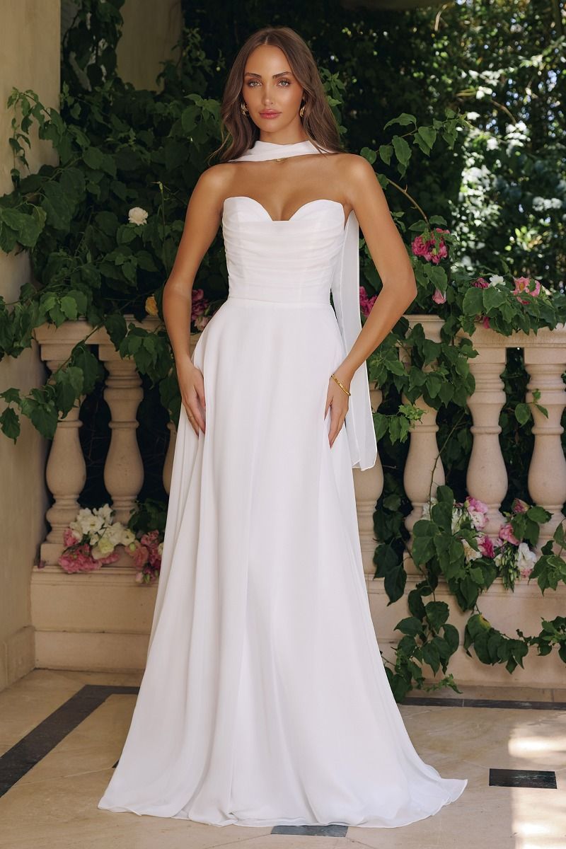STRAPLESS VERSITILE TIE CHIFFON A-LINE BRIDAL DRESS AMORIS T703W Bridal Hive STRAPLESS VERSITILE TIE CHIFFON A-LINE BRIDAL DRESS AMORIS T703W Bridal Hive