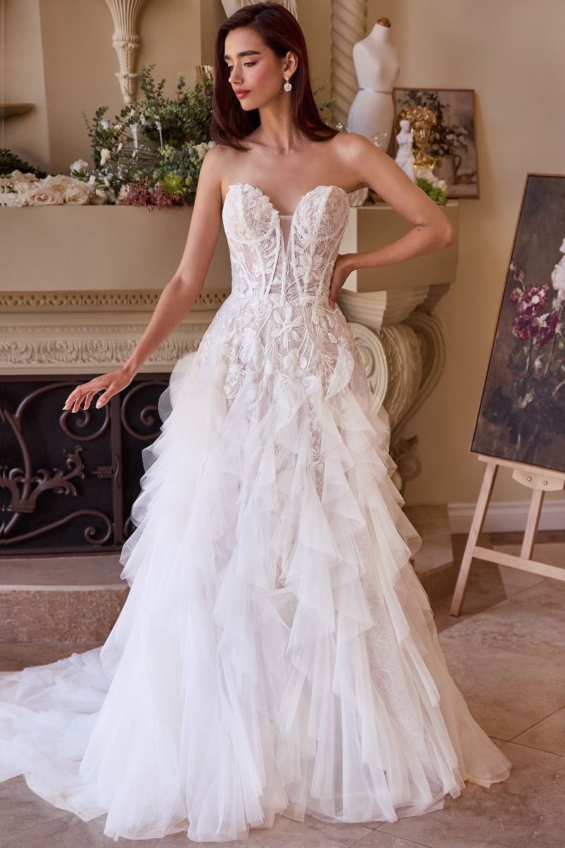 navy blue dress for baby girl Strapless A-Line Wedding Dress with Satin Ruffle Skirt main image 0