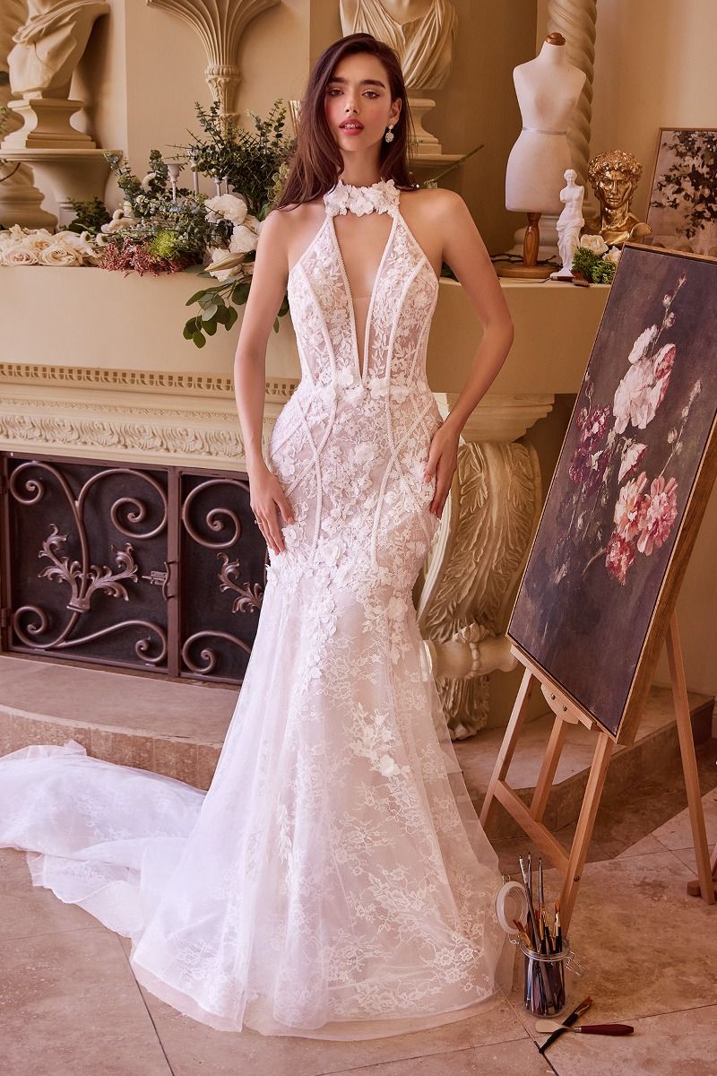 Lace Halter Neck Mermaid Wedding Gown Andrea & Leo Couture WL019 Off White-Nude / 4 Lace Halter Neck Mermaid Wedding Gown Andrea & Leo Couture WL019 Off White-Nude / 4
