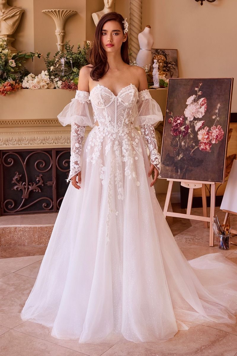 fitted lace wedding dress Off-Shoulder Long Sleeve Lace Wedding Dress with Veil EU32