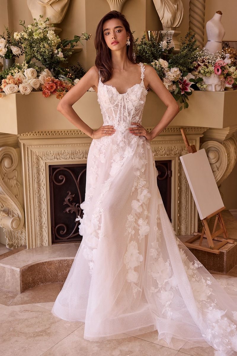 INTRICATE FLORAL APPLIQUE A-LINE TULLE WEDDING DRESS BY ANDREA