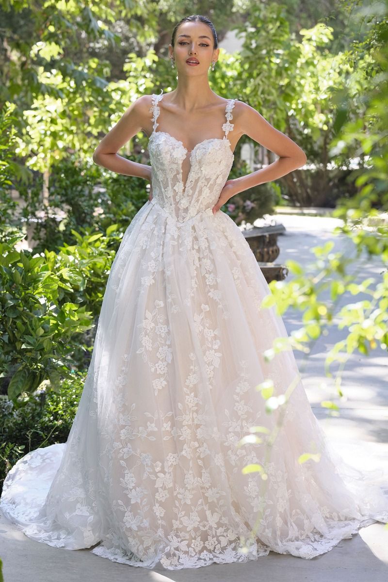 THIN STRAP TULLE EBROIDERED 3D FLORAL LACE BY ANDREA & LEO COUTURE STYLE  WL058 – Bridal Hive