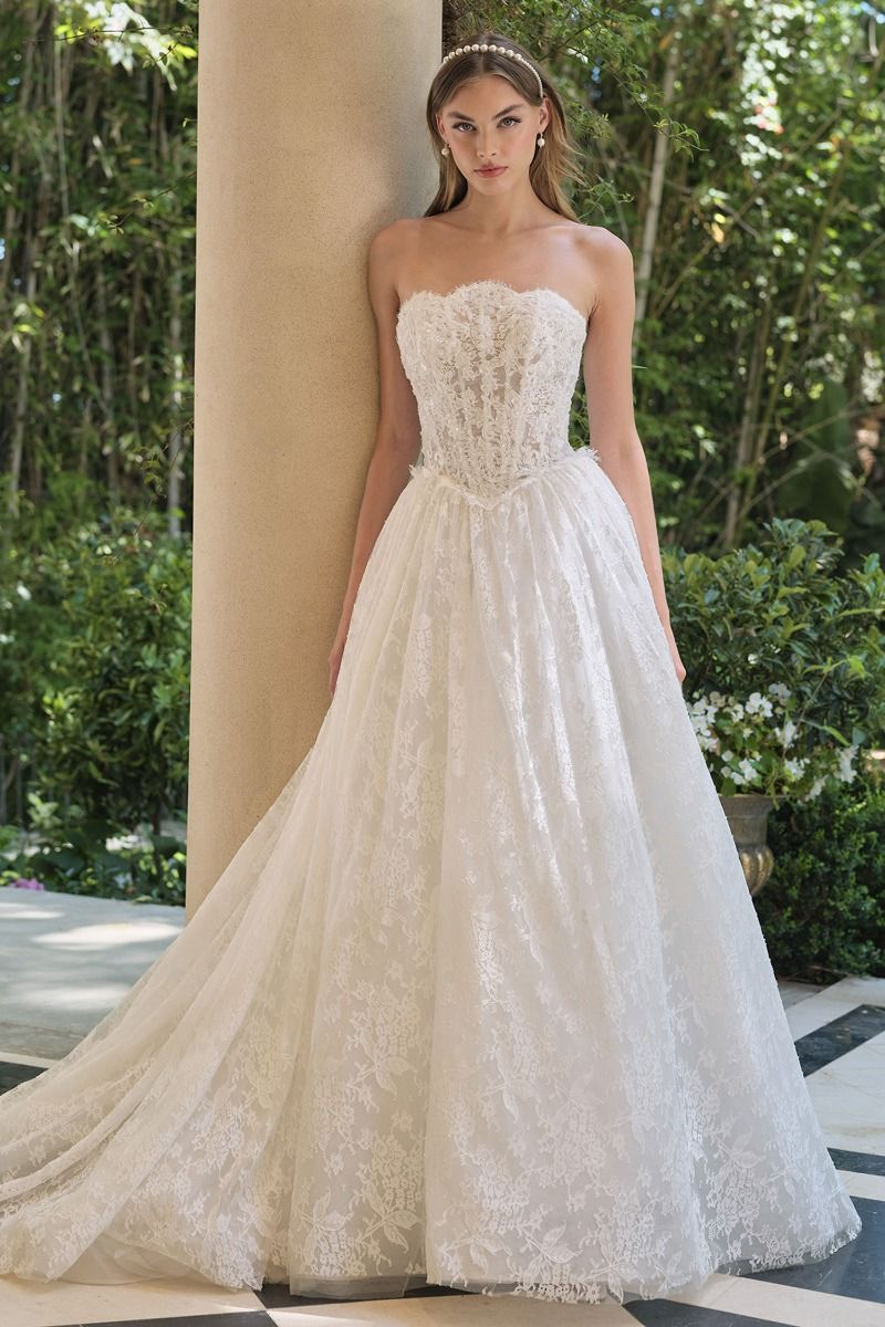 STRAPLESS A-LINE LACE WEDDING GOWN BY ANDREA AND LEO COUTURE WL061 – Bridal  Hive