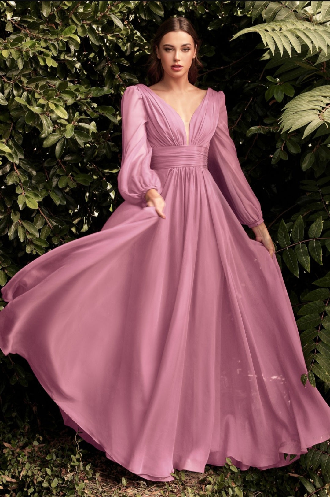 Long Sleeve A-Line Chiffon Dress by Cinderella Divine CD0192 Bridal Hive Long Sleeve A-Line Chiffon Dress by Cinderella Divine CD0192 Bridal Hive