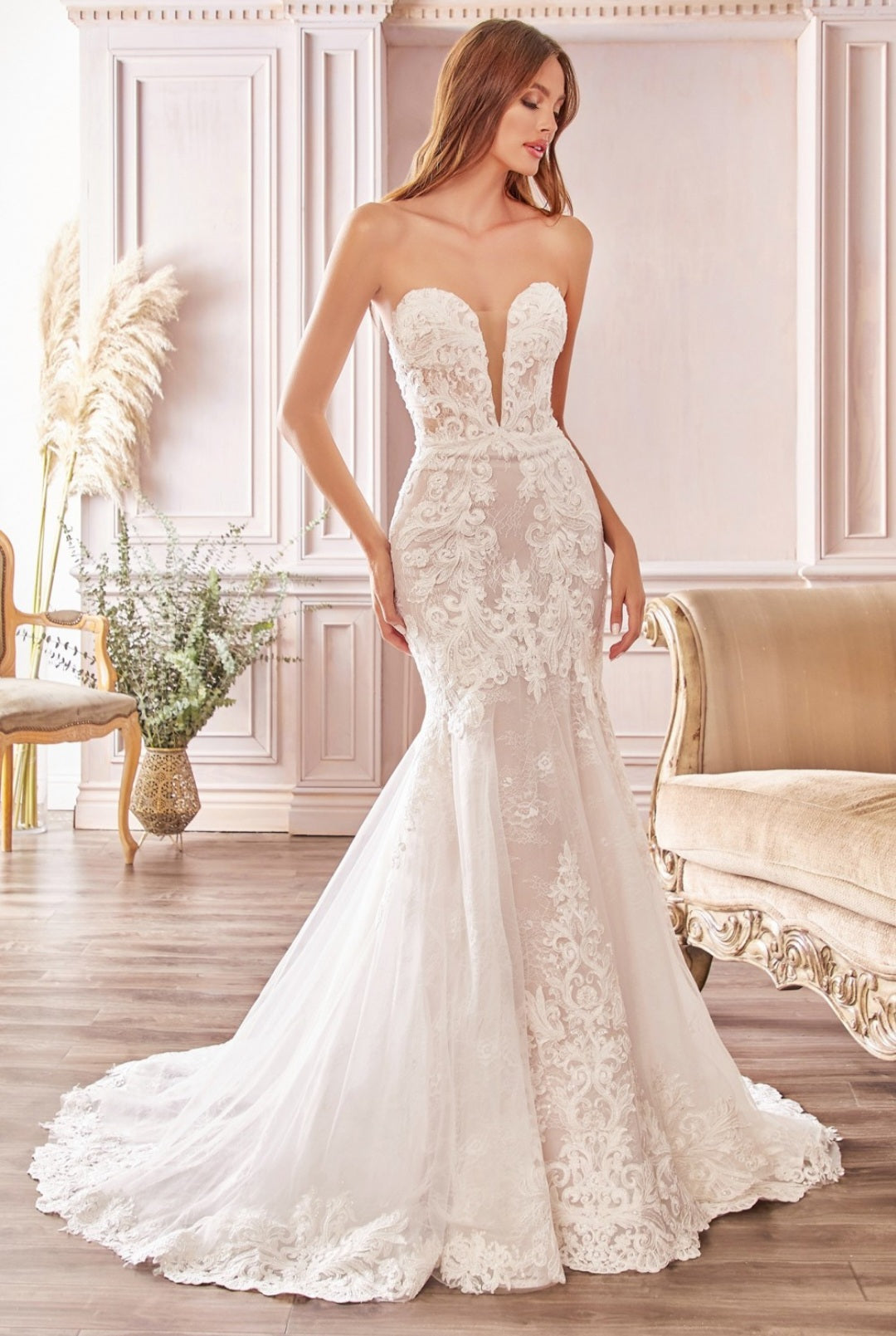 Cinderella Divine CD928 Strapless Trumpet Debutante Gown Layered Scalloped Eyelash Lace Train Bridal Hive Cinderella Divine CD928 Strapless Trumpet Debutante Gown Layered Scalloped Eyelash Lace Train Bridal Hive