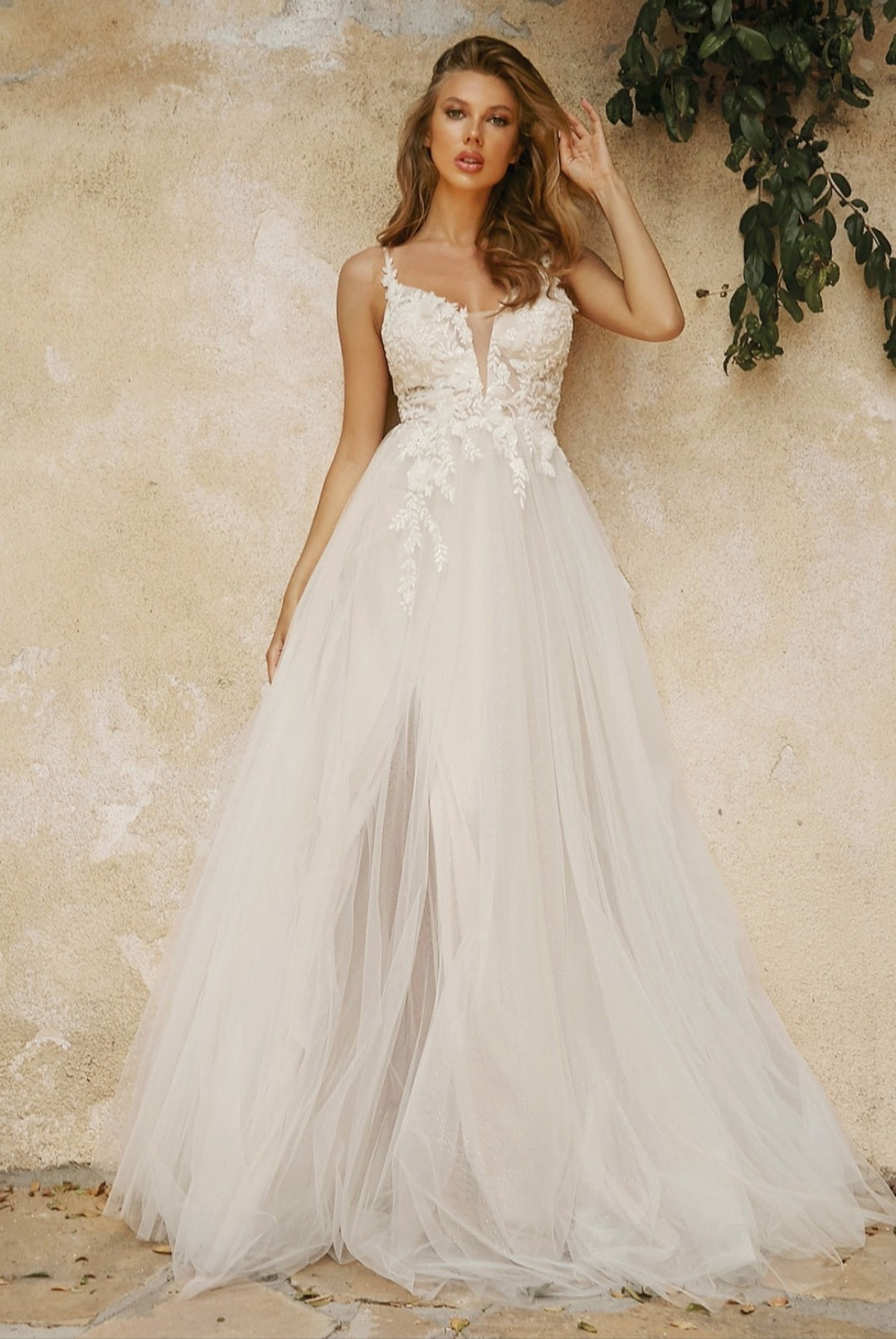 Layered A-Line Tulle Bridal Gown Embroidered Bodice by Cinderella Divine CB072W Layered A-Line Tulle Bridal Gown Embroidered Bodice by Cinderella Divine CB072W