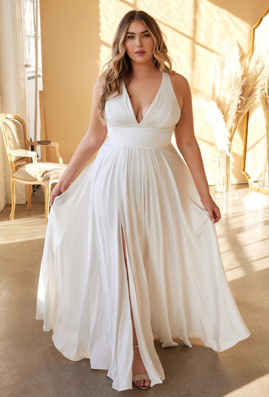 CLASSIC SOFT SATIN A-LINE DRESS BY CINDERELLA DIVINE 7469W & 7469WW Bridal Hive CLASSIC SOFT SATIN A-LINE DRESS BY CINDERELLA DIVINE 7469W & 7469WW Bridal Hive
