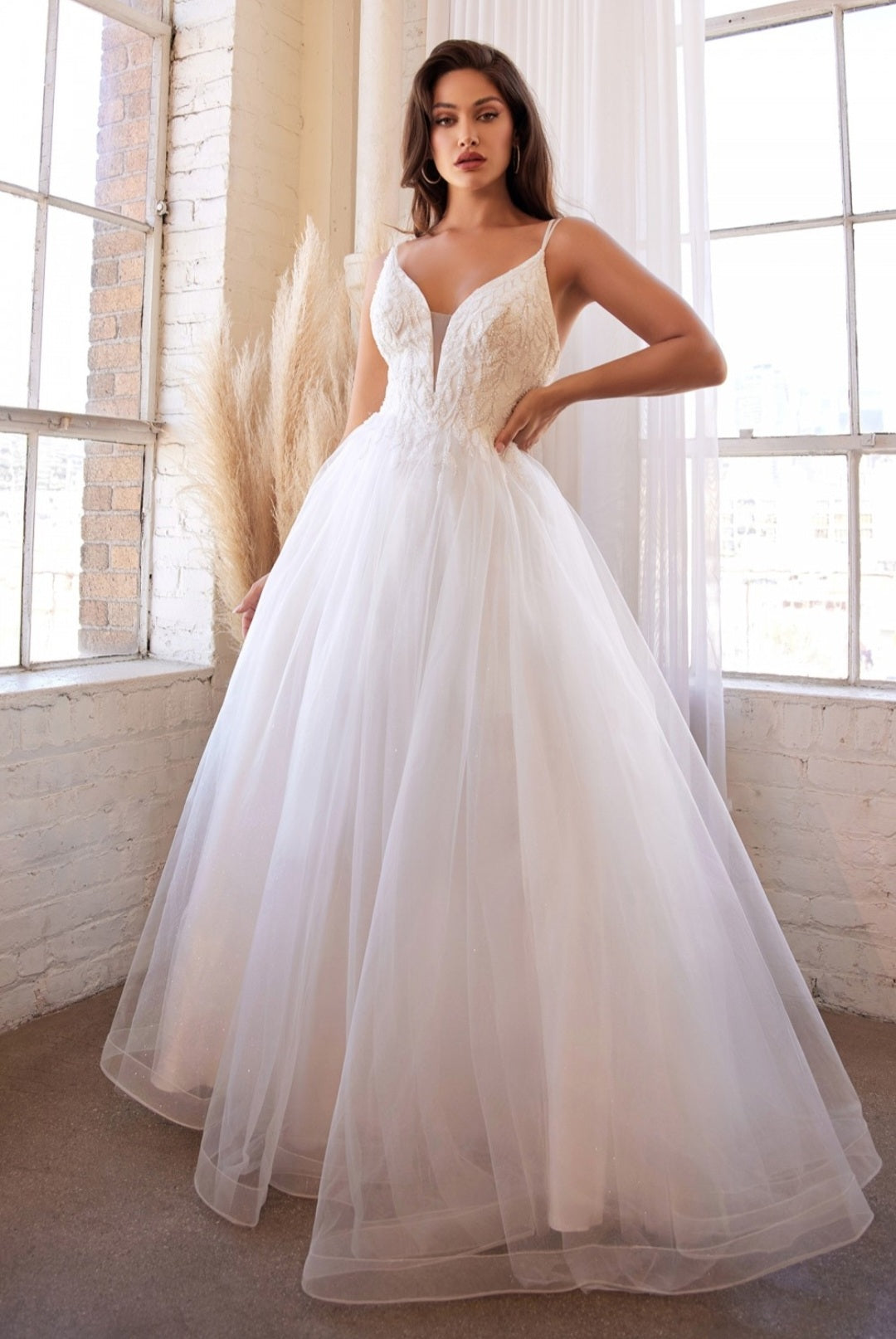 Long A-Line Dress Beaded Applique Bodice Layered Tulle Skirt BY LADIVINE BY CINDERELLA DIVINE CD0154W Bridal Hive Long A-Line Dress Beaded Applique Bodice Layered Tulle Skirt BY LADIVINE BY CINDERELLA DIVINE CD0154W Bridal Hive