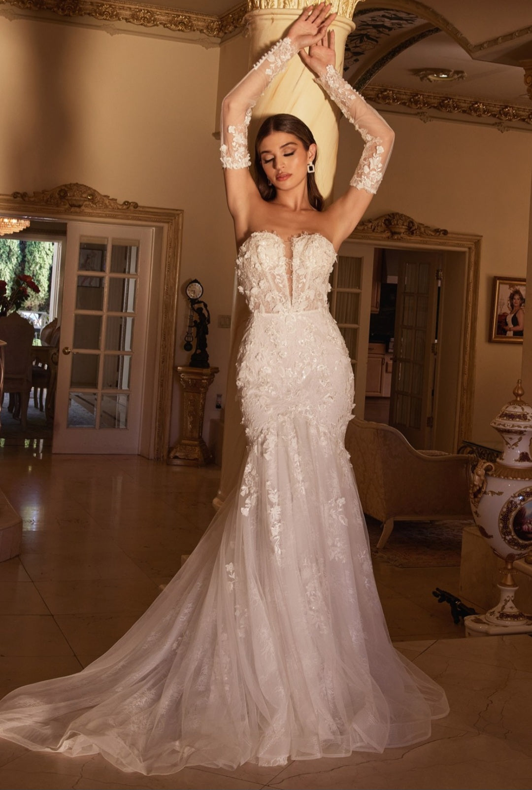LONG SLEEVE LACE BRIDAL GOWN BY CINDERELLA DIVINE CD977W Bridal Hive LONG SLEEVE LACE BRIDAL GOWN BY CINDERELLA DIVINE CD977W Bridal Hive