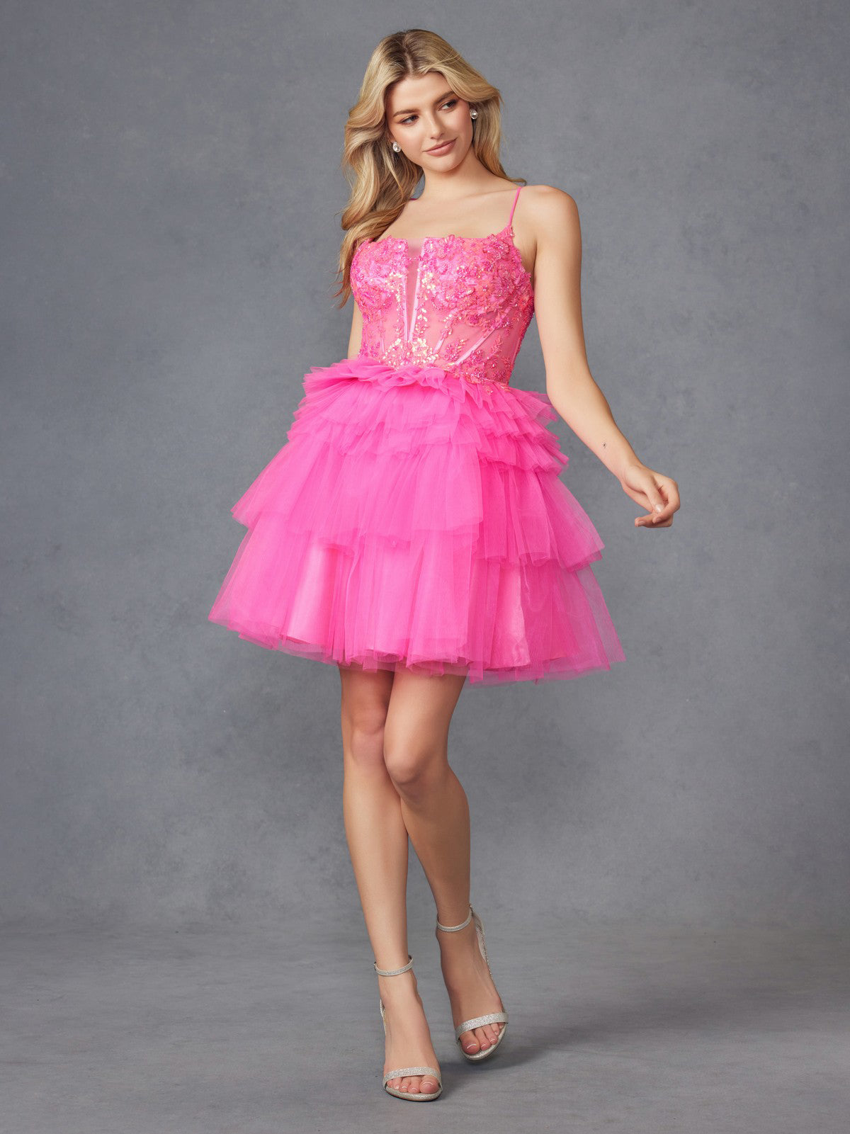 Juliet JT935K - Beaded Corset Top With Ruffle Tulle Skirt Mini Dress
