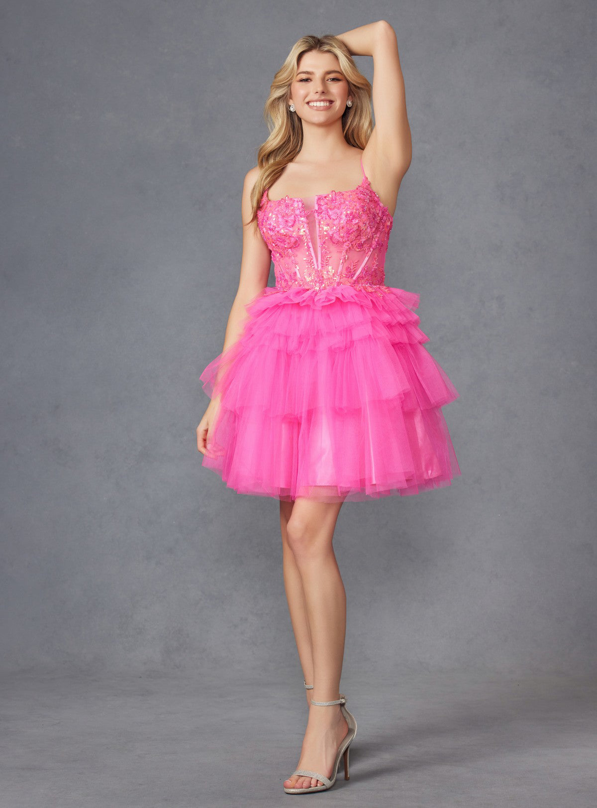 Juliet JT935K - Beaded Corset Top With Ruffle Tulle Skirt Mini