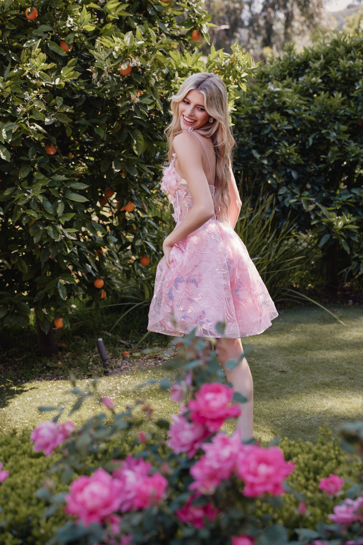 Juliet JT917A - A-Line Embroidered Lace With Corset Bodice Cocktail Dress