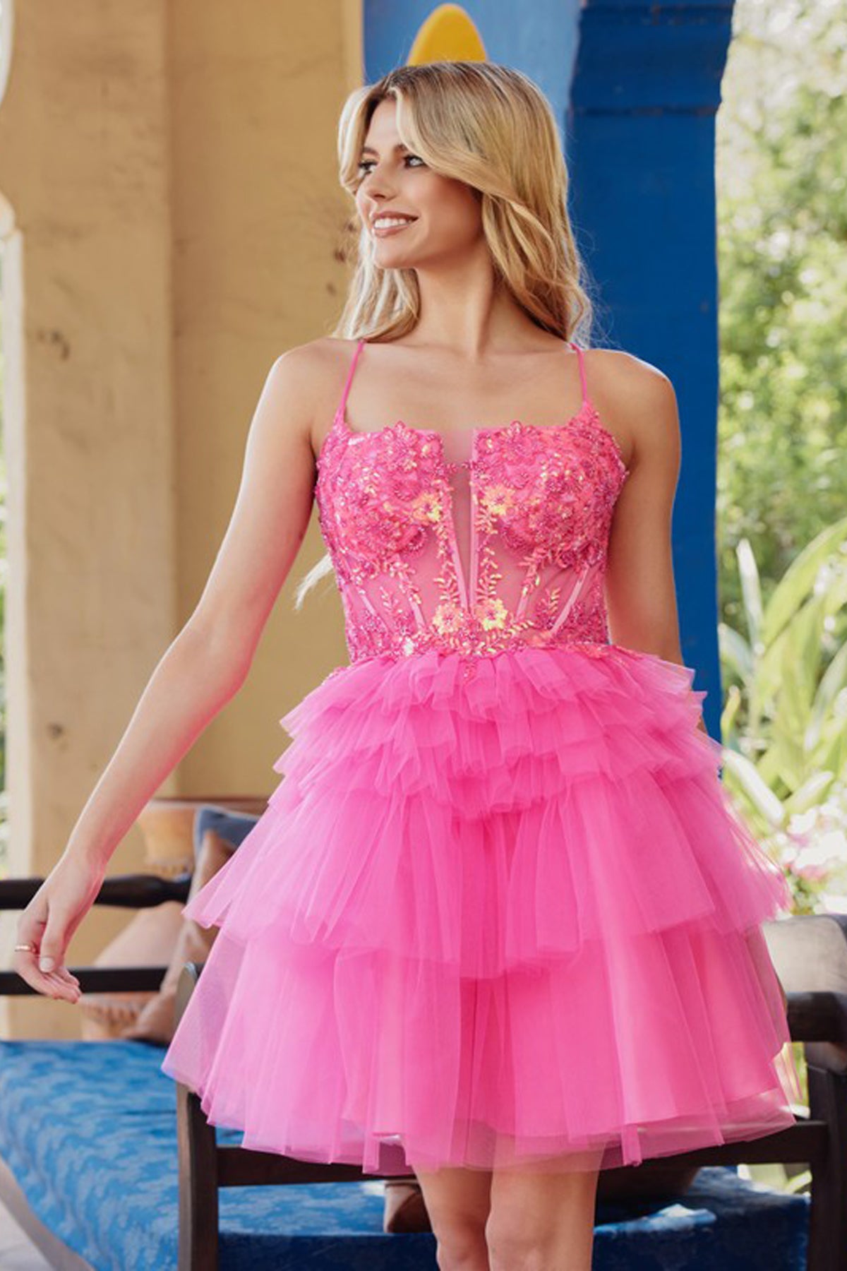 Juliet JT935K - Beaded Corset Top With Ruffle Tulle Skirt Mini Dress Bridal Hive Juliet JT935K - Beaded Corset Top With Ruffle Tulle Skirt Mini Dress Bridal Hive