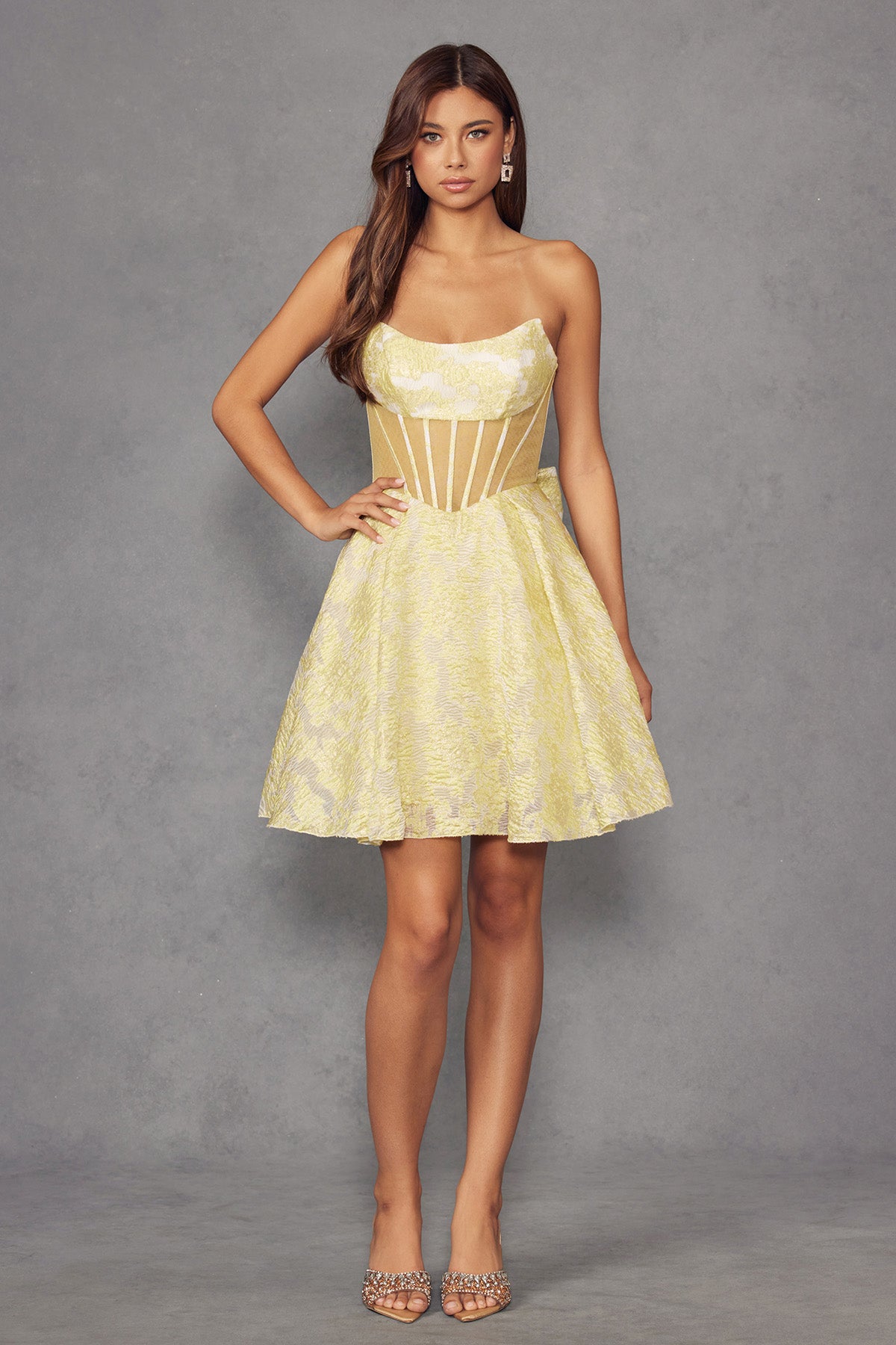 Juliet JT982S - Spring Feel Short Dress With Corset And Mesh Bodice