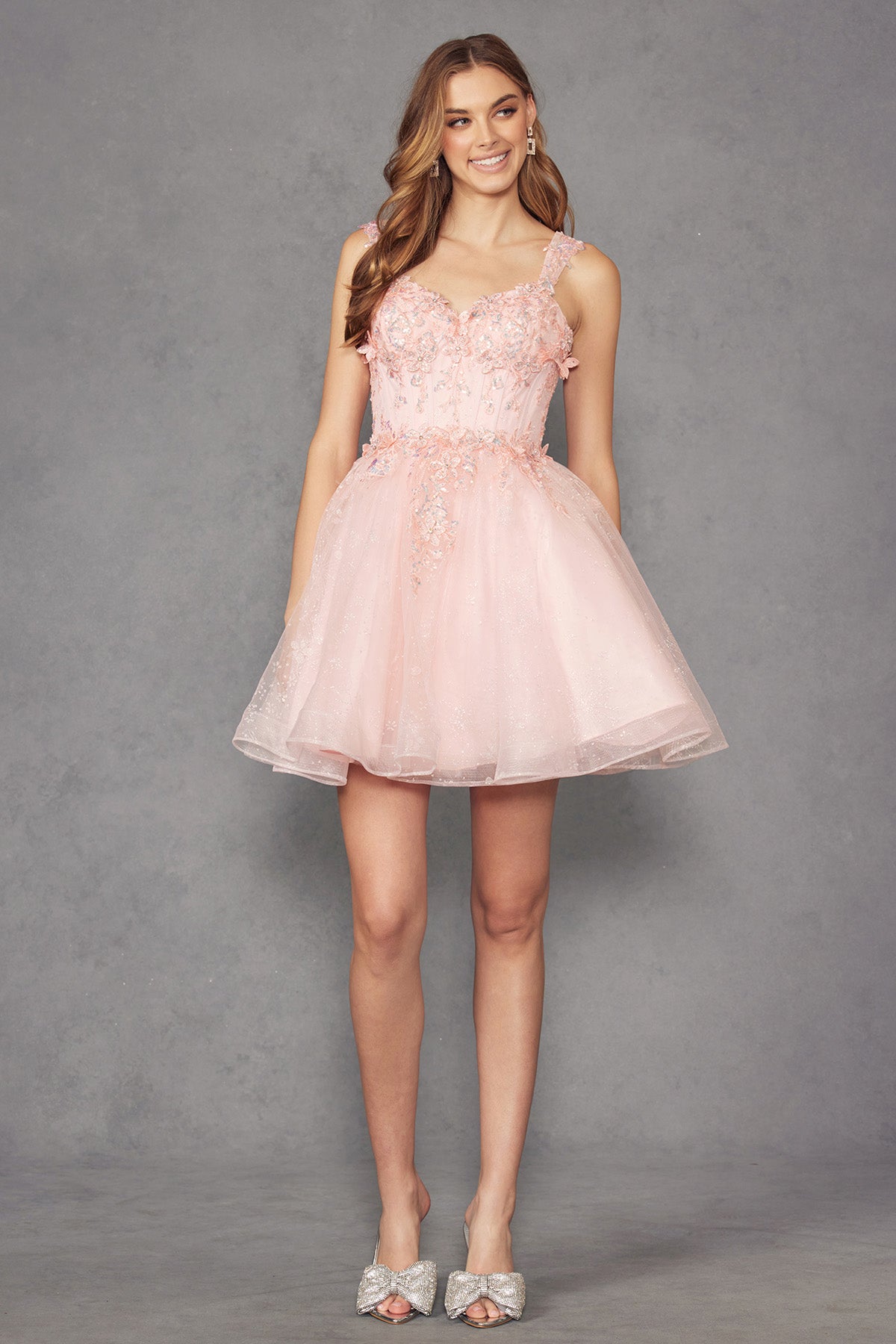 Juliet JT976L - A-Line Cocktail Dress With Floral Glitter Skirt