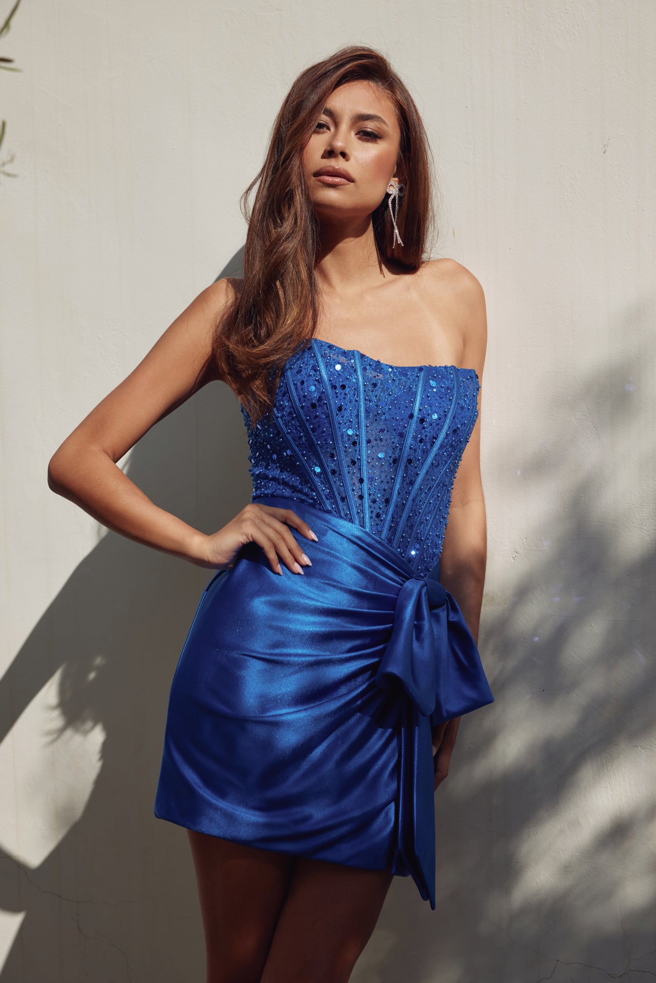 Juliet JT968A - Strapless Sheer Corset With Side Tie Cocktail Dress